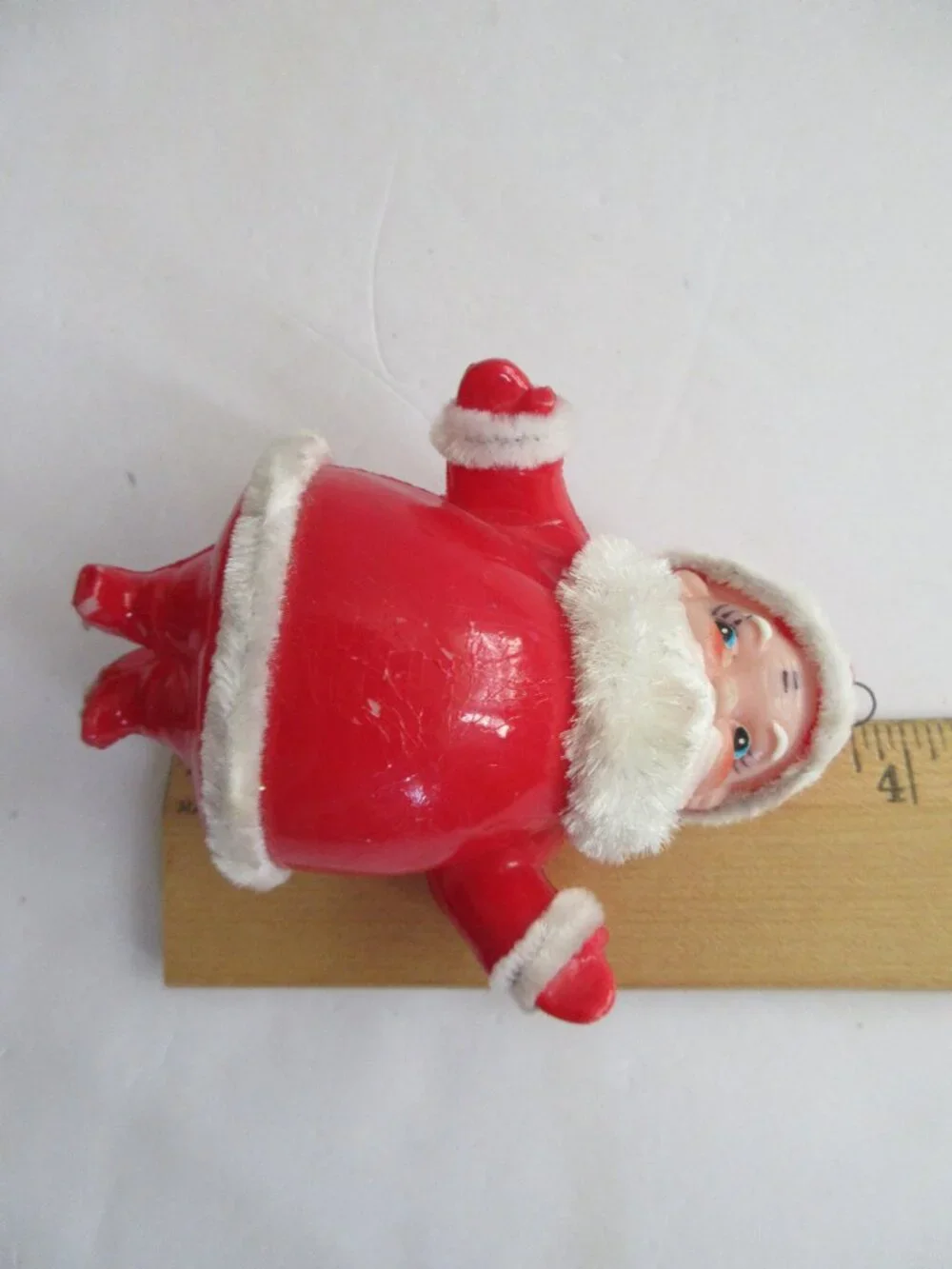 Santa Mrs Claus Skiing Blow Mold Plastic Chenille Piping Trim 4'' Japan Vintage